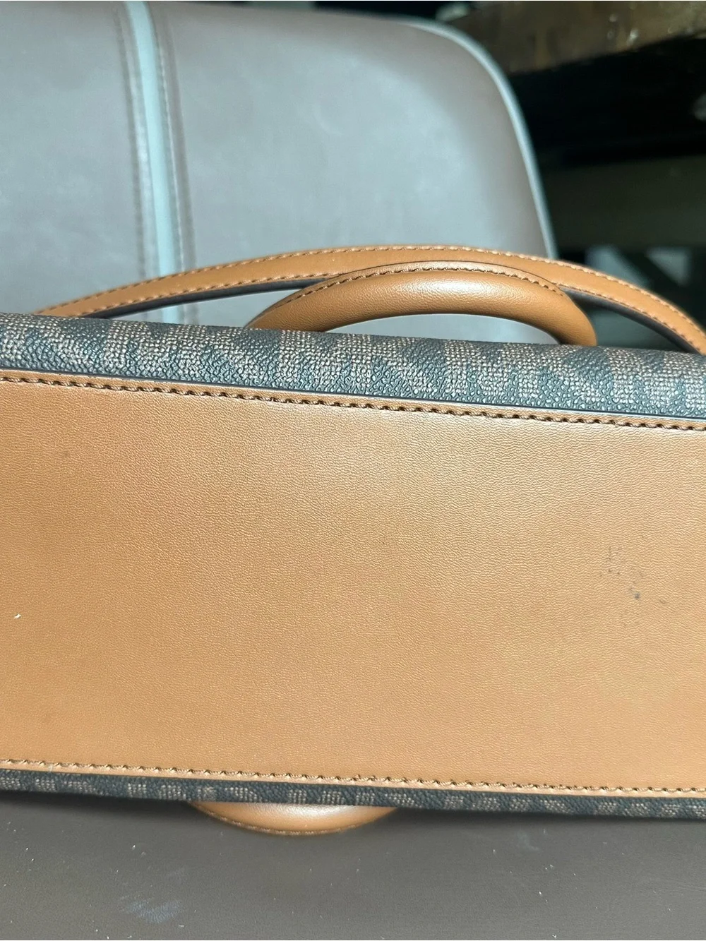 Michael Kors Brown MK Logo Crossbody Satchel with Tan Trim